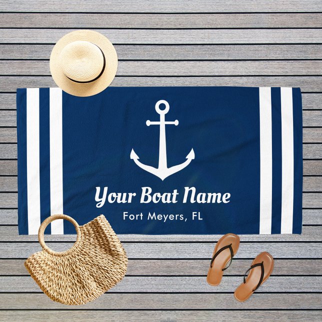 Toalla De Playa Nautical Navy Blue Personalizado Nombre del barco (Subido por el creador)