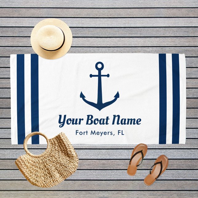 Toalla De Playa Nautical Navy Blue Personalizado Nombre del barco (Subido por el creador)