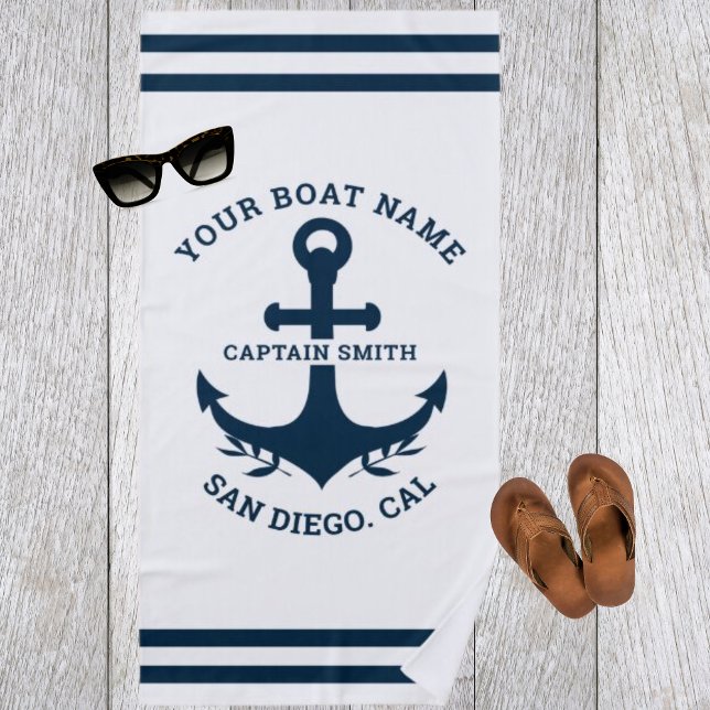 Toalla De Playa Nautical Navy White Boat Name (Subido por el creador)