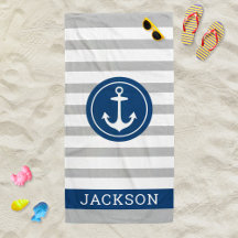 Nautical Personalized Name Navy Gray Strin