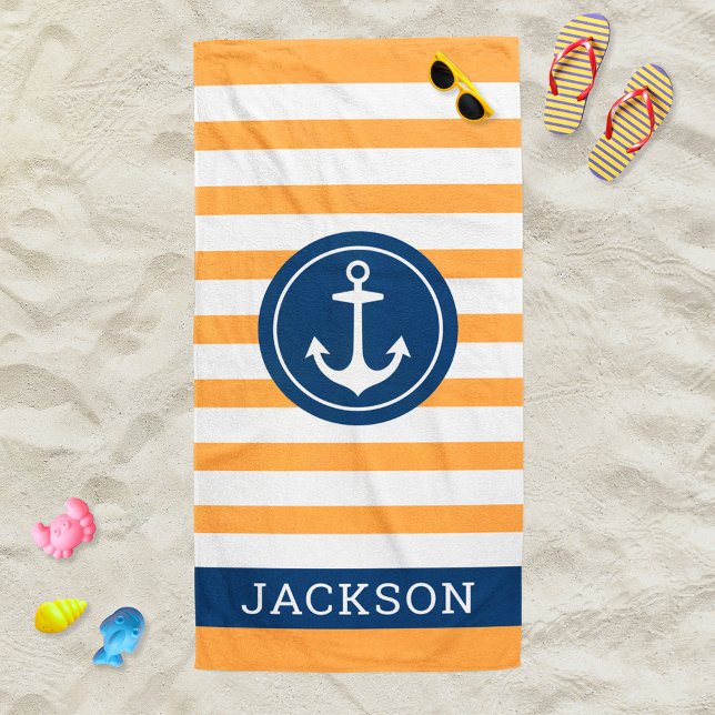 Toalla De Playa Nautical Personalized Name Navy Naranja de la Arma (Subido por el creador)