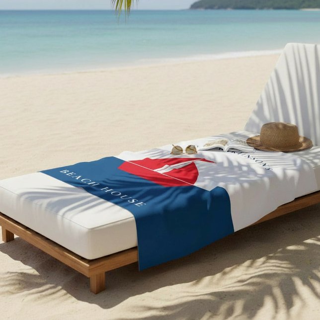 Toalla De Playa Nautical Red Sailboat Personalized Family Name  (Subido por el creador)