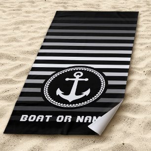 Toalla De Playa Nautical Sea Anchor Tu Nombre o Bote Negro