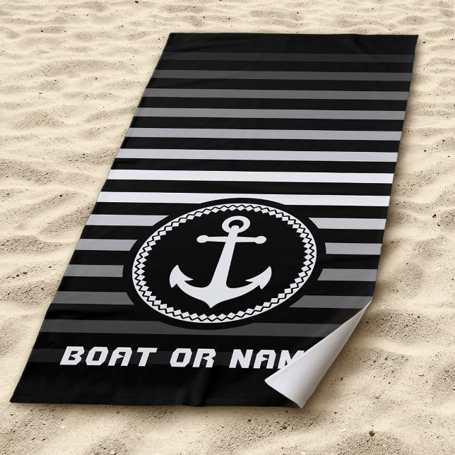 Toalla De Playa Nautical Sea Anchor Tu Nombre o Bote Negro (Subido por el creador)