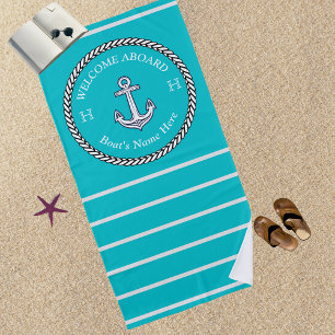 Toalla De Playa Nautical Verde azulado Blue Boat Nombre Anchor Rop