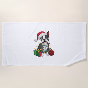 Toalla De Playa Navidad en Santa Hat Boston Terrier Dog
