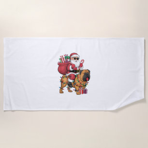 Toalla De Playa Navidad en Santa Riding Bullmastiff Perro iluminad