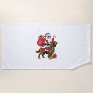 Toalla De Playa Navidad iluminando a Santa Riding Irlanda Setter D
