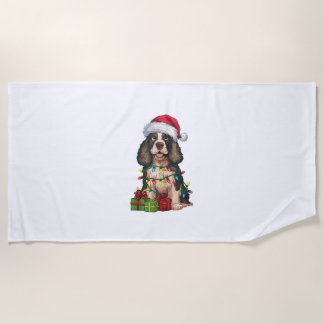 Toalla De Playa Navidad iluminando Santa Hat Perro Malamute Alaska