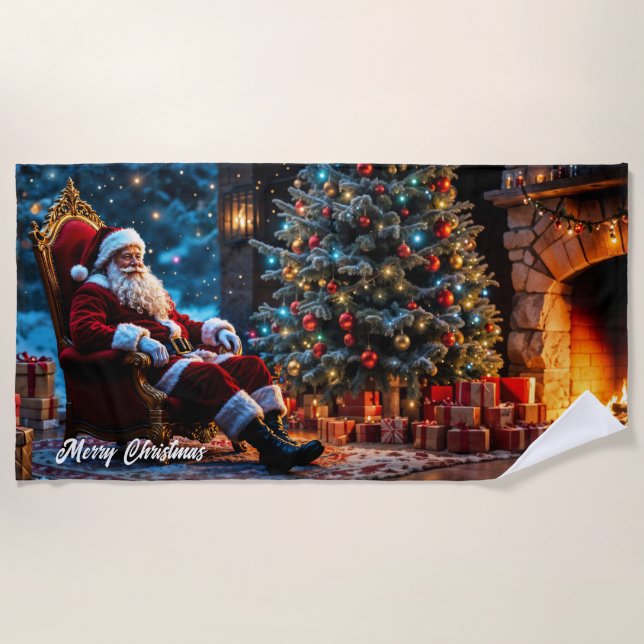 Toalla De Playa Navidad vacaciones de invierno lindo Santa (Anverso)