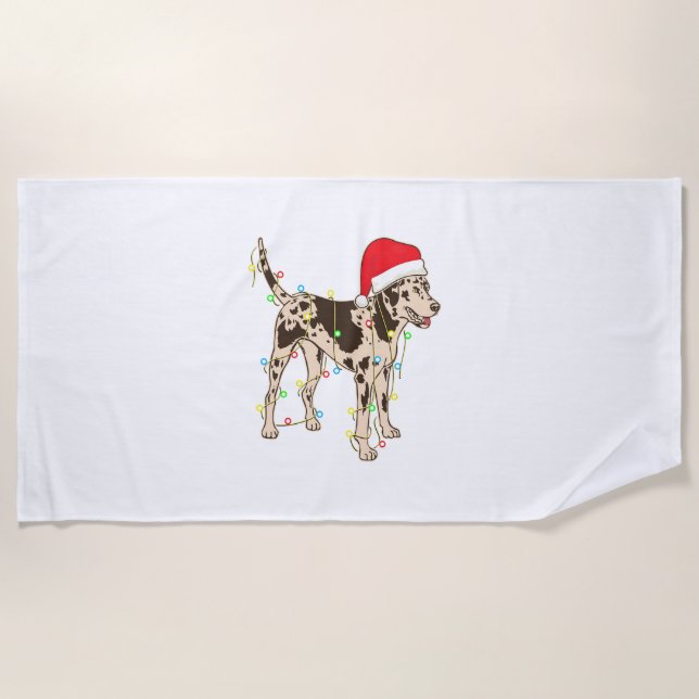 Toalla De Playa Navidades alumbran al leopardo de Catahoula Perro  (Anverso)