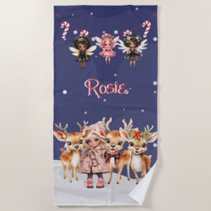 Toalla De Playa Navidades Chica reno Candy Cane Fairies