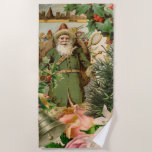 Toalla De Playa Navidades de Santa Claus Bellas Artes Antiguas<br><div class="desc">Navidades Santa Claus - Esta imagen antigua es un collage recogido de antiguas tarjetas de Navidades de la década del siglo XIX. Santa Claus tiene su bolso de juguetes,  un árbol de Navidad y muchas decoraciones en la víspera de los Navidades</div>