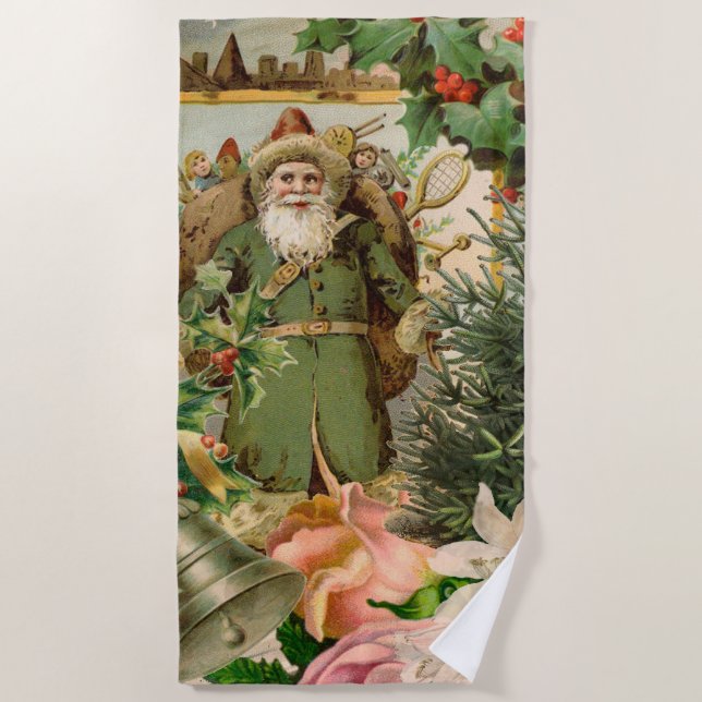 Toalla De Playa Navidades de Santa Claus Bellas Artes Antiguas (Anverso)