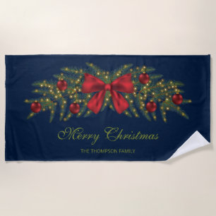 Toalla De Playa Navidades Garland Con Bow Rojo Y Balbuceos