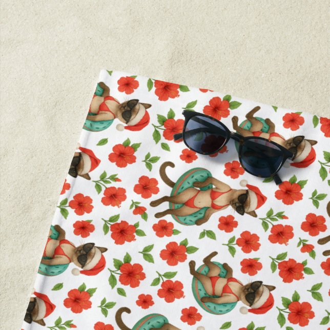 Toalla De Playa Navidades gatos en julio flor hawaiana roja hibisc (In situ)