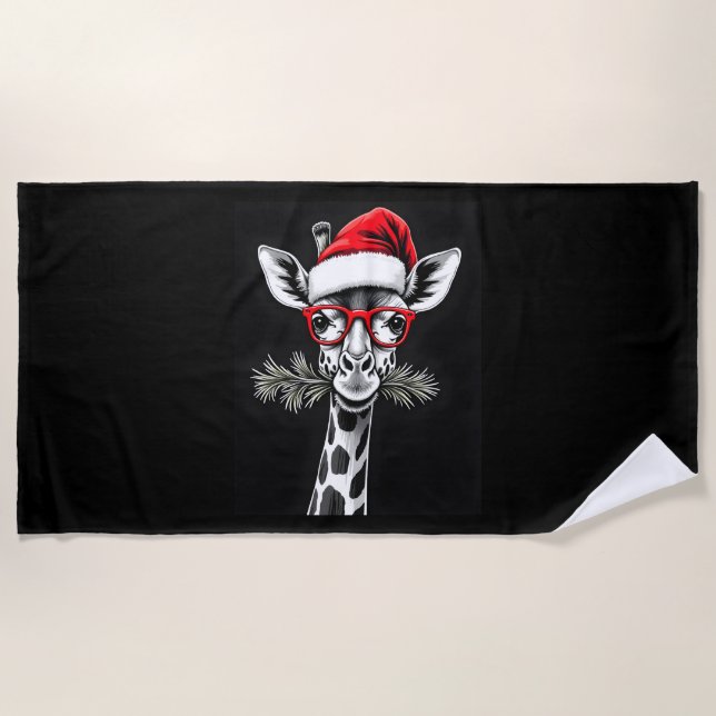 Toalla De Playa Navidades Giraffe Santa Hat Pajama Gift (Anverso)
