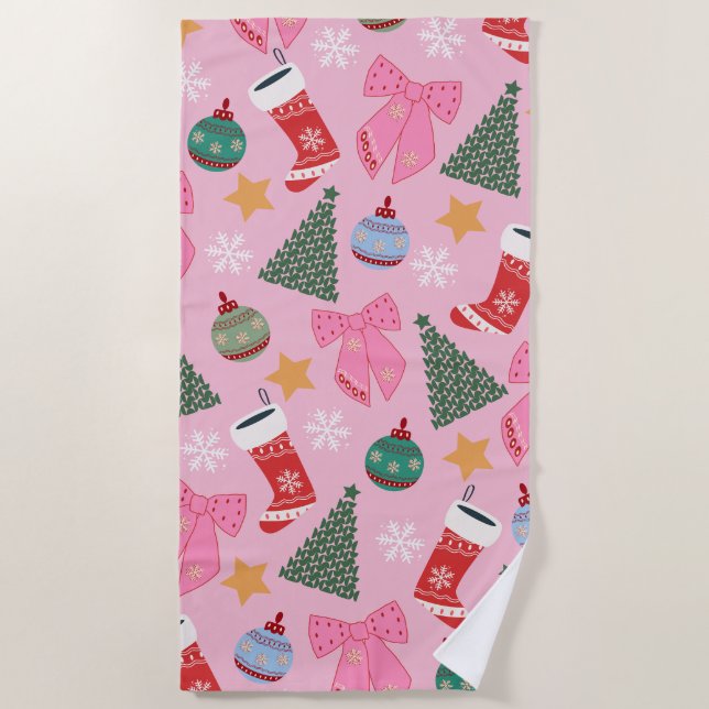 Toalla De Playa Navidades pequeños rosados (Anverso)