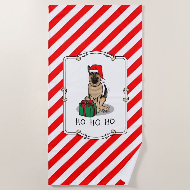 Toalla De Playa Navidades Santa Hat German Shepherd Dog Cute (Anverso)