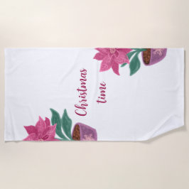 Toalla De Playa Navidades tiempo Poinsettia en maceta de flores