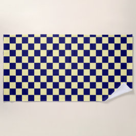 Toalla De Playa Navy Blue and Yellow Checkerboard Pattern