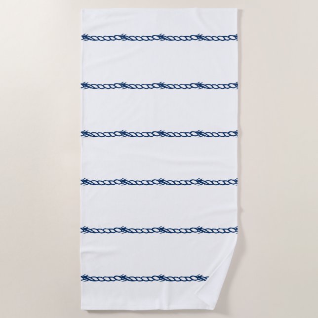 Toalla De Playa Navy Blue blanco, cuerdas náuticas (Anverso)