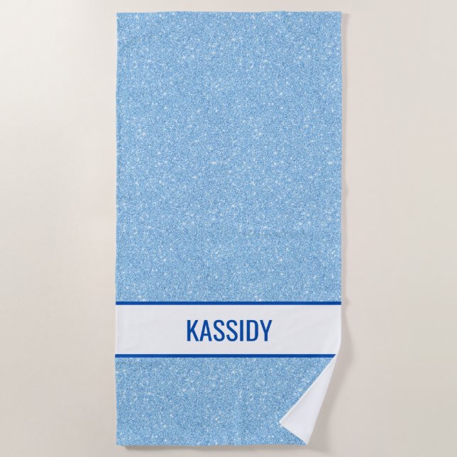 Toalla De Playa Navy + Blue Faux Glitter Bachelorette (Anverso)