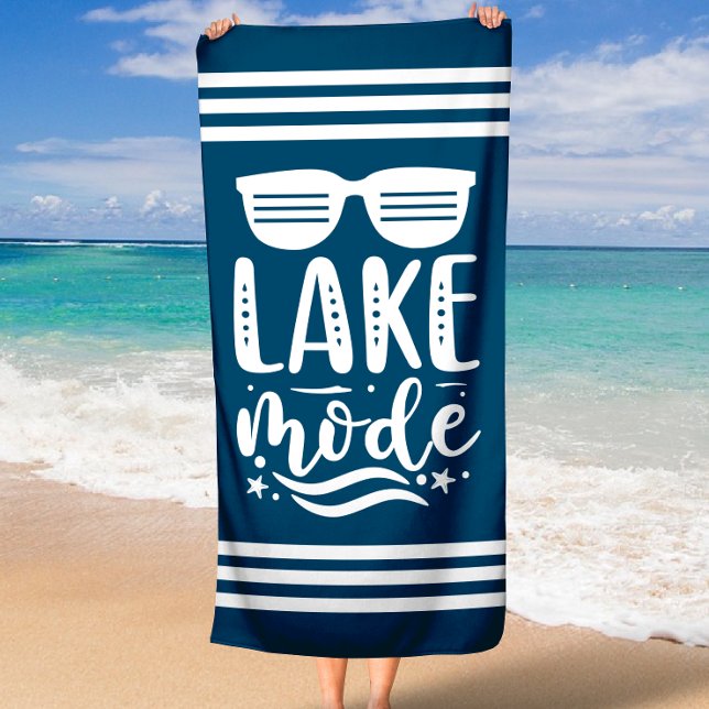 Toalla De Playa Navy Blue Summer Sungafas Lake Mode Stripes (Navy Blue Summer Sunglasses Lake Mode Stripe Border Beach Towel)