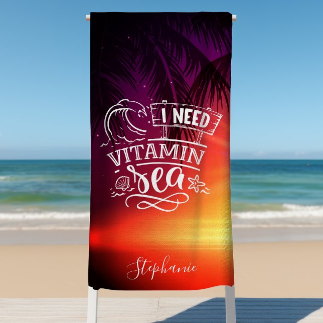 Toalla De Playa Necesito Vitamina Sea Cute Gracioso Personalizado (Subido por el creador)