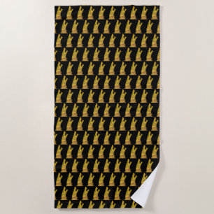 Toalla de playa negra Golden Wolf Head