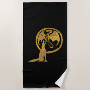 Toalla de playa negra Wolf & Dragon Gold
