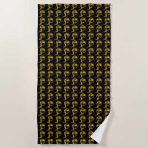 Toalla de playa negra Wolf & Dragon Gold
