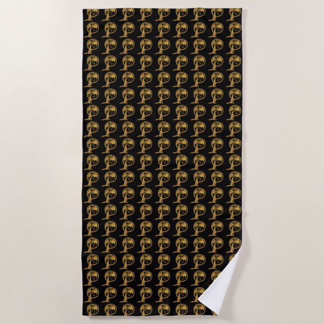 Toalla de playa negra Wolf & Dragon Gold (Anverso)