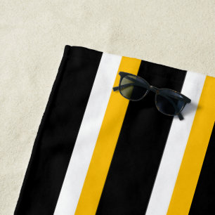 Toalla De Playa Negro Amarillo Rayado Blanco