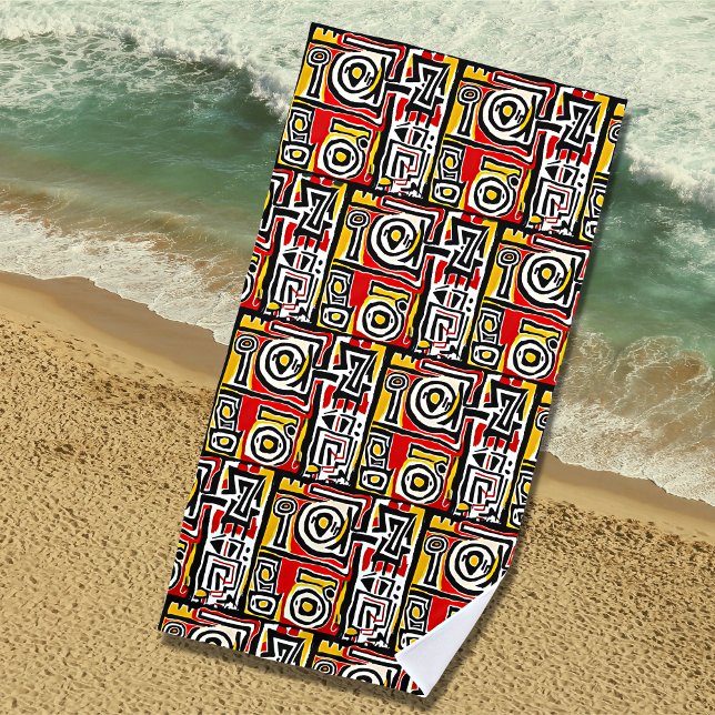 Toalla De Playa Negro amarillo rojo Resumen Geométrico tribal afri (Subido por el creador)