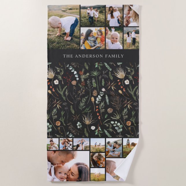 Toalla De Playa negro moderno elegante 17 foto pampas botánica bea (Anverso)