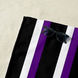 Toalla De Playa Negro Rayado de Purpura y Blanco
