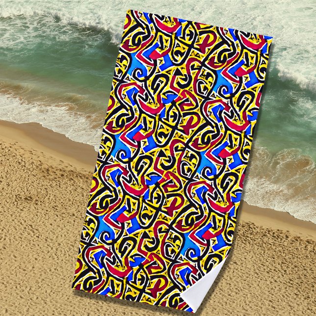 Toalla De Playa Negro rojo amarillo sobre graffiti azul (Subido por el creador)