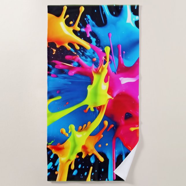 Toalla De Playa Neón brillante estalla en arte abstracto (Anverso)