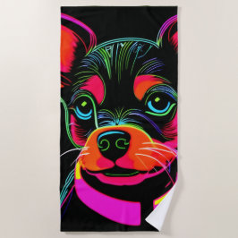Toalla De Playa Neon Canine Puppy Art