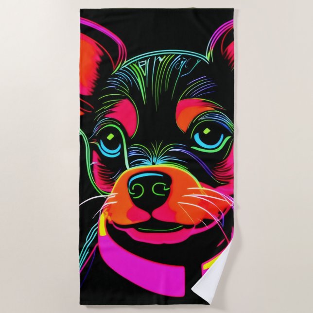 Toalla De Playa Neon Canine Puppy Art (Anverso)