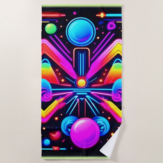 Toalla De Playa Neon Cosmic Kaleidoscope (Anverso)