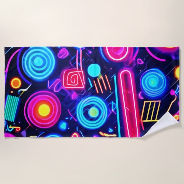 Toalla De Playa Neon Dreamscape: Un Vibrante Resumen Del Arte (Anverso)