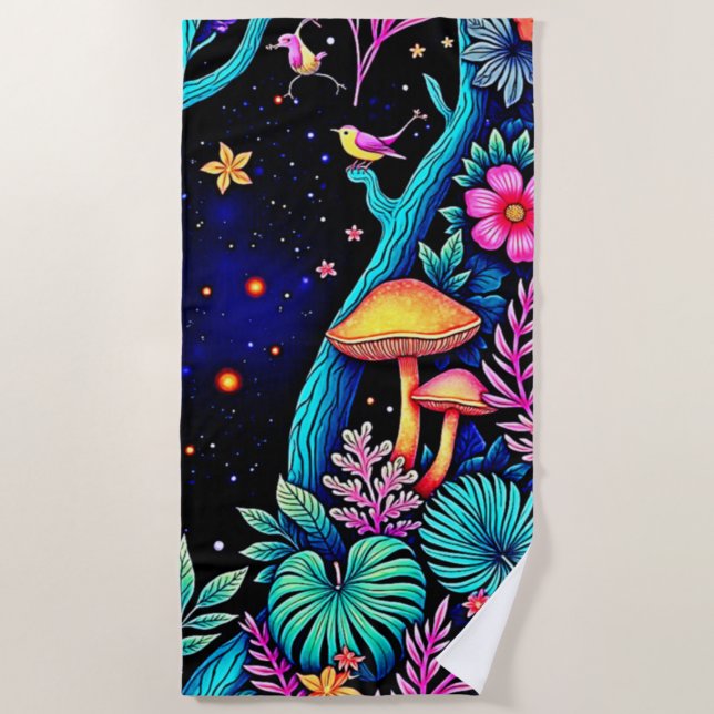 Toalla De Playa Neon Fantasy Forest Night Glow Design (Anverso)