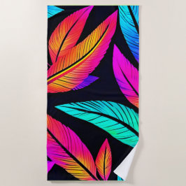 Toalla De Playa Neon Feather Pattern Vibrant Art