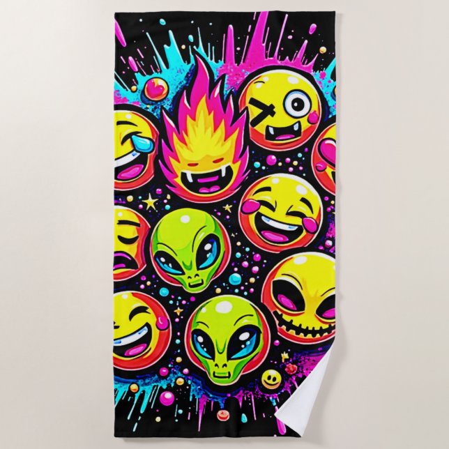 Toalla De Playa Neon Funky Emoji Mix (Anverso)