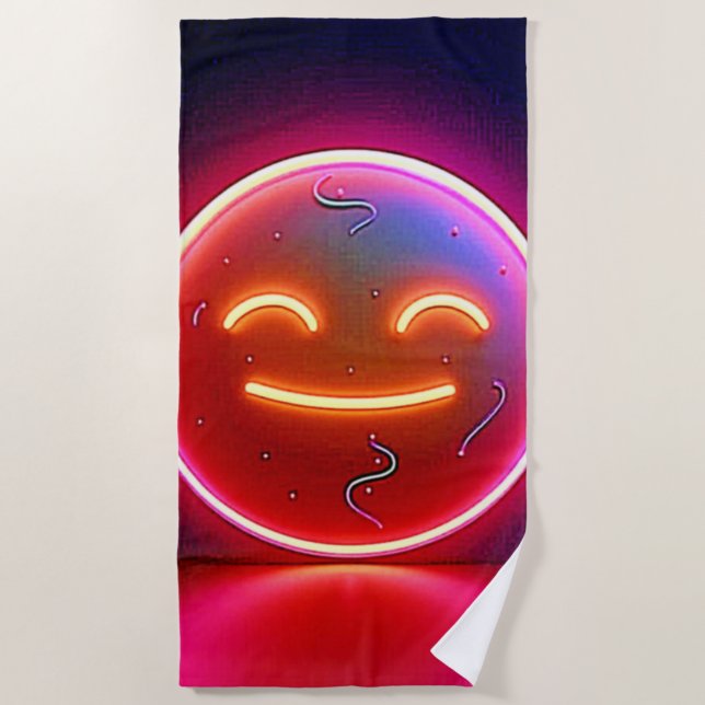 Toalla De Playa Neon Glow Happy Face Art (Anverso)