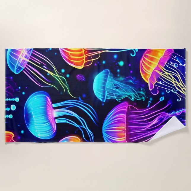 Toalla De Playa Neon Jellyfish Dreams (Anverso)