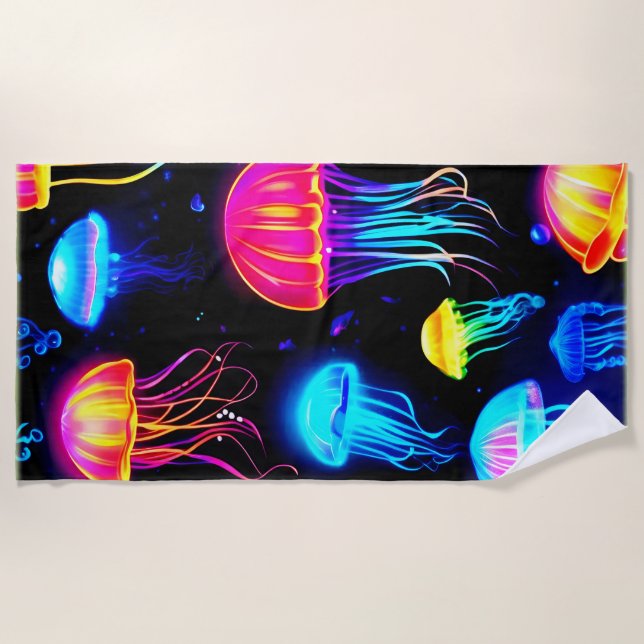 Toalla De Playa Neon Jellyfish Dreamscape (Anverso)