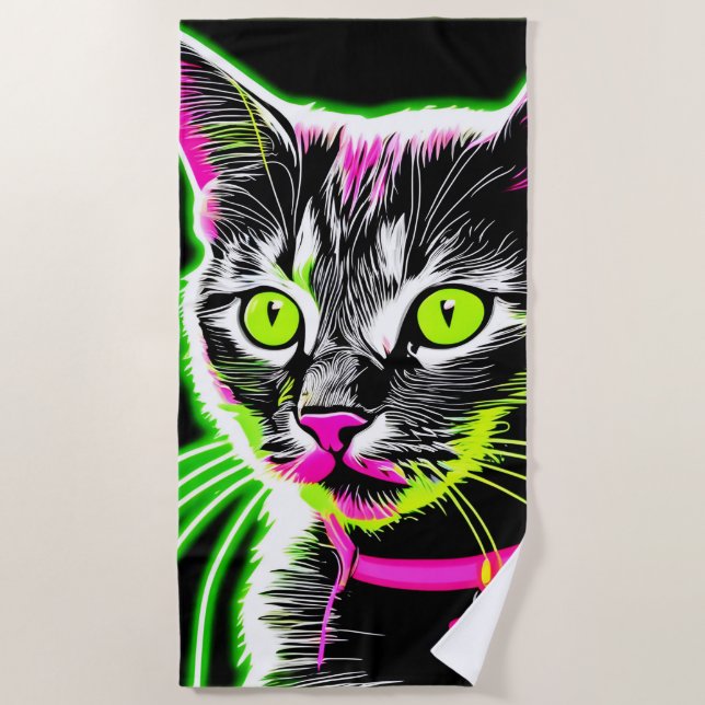Toalla De Playa Neon Kitty Feline Art (Anverso)